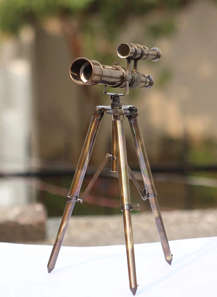 Handmade Double Barrel Telescope with Tripod Stand Brass Working Telescope - Image 3 of 4