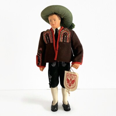 Vintage Anit Austrian Tyrol Boy Doll 10in Clay Felt Eingetragene Schutz Marke