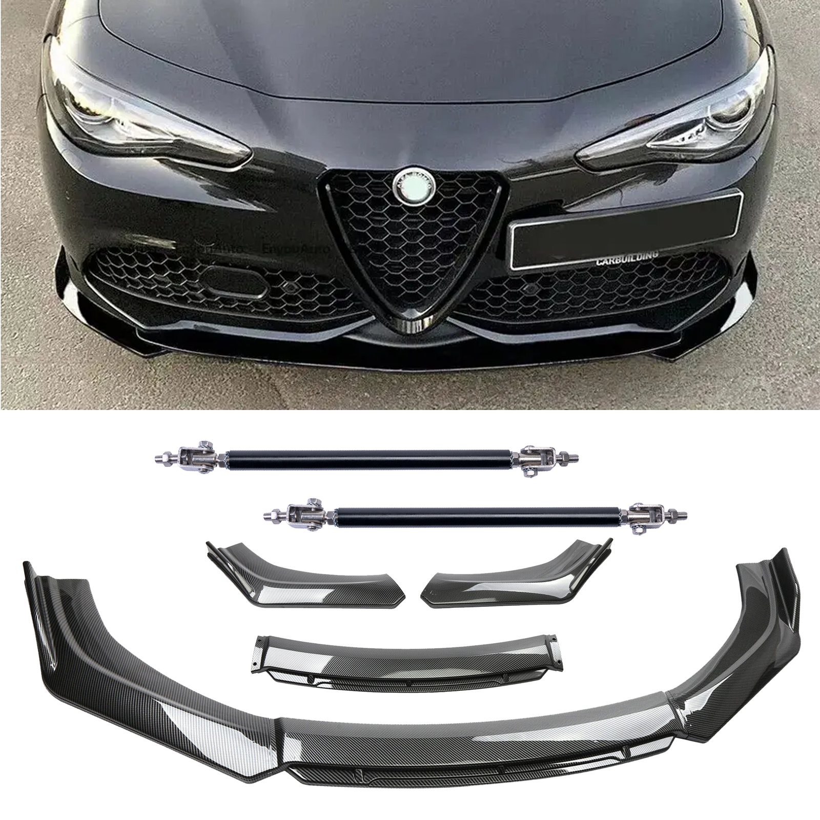 Carbon Fiber Black Front Bumper Lip Chin Body K For Alfa Romeo Giulia UNIVERSAL