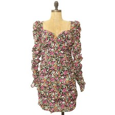 ASTR Nordstrom Jadine Ruched Mini Dress M Floral Long Sleeve Sweetheart NWT B17