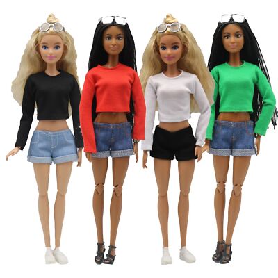 Long Sleeve Shirt 1/6 Doll Clothes Outfits Set Crop Top Jeans Shorts Toys 