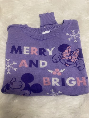 Disney 100 Mickey Minnie Mouse Merry And Bright Christmas Sweater Sz 10-12 Girls - Picture 15 of 15