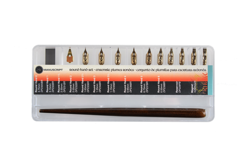 MANUSCRIPT ROUND HAND SET DIP PEN HOLDER 10 CALLIGRAPHY NIBS & STORAGE BOX 280 - Picture 3 of 5