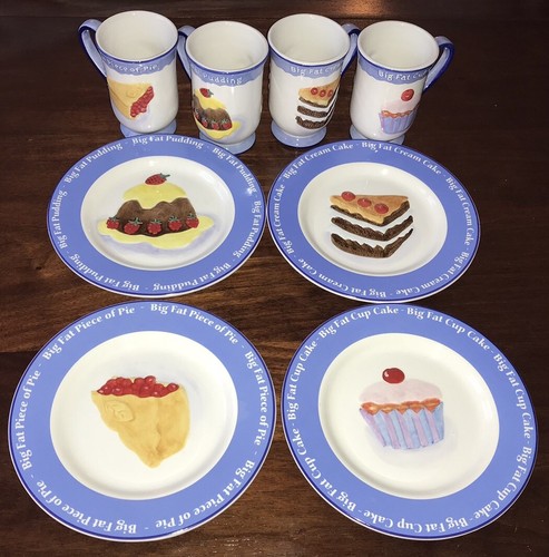 SWEET TREATS STUDIO NOVA DESSERT SET: 4 PLATES 8.5” & 4 FOOTED MUGS EUC-GUC - Picture 2 of 13