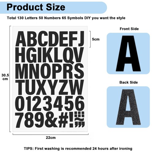 5 Sheets 2" Black Iron On Letters & Numbers for Jersey Clothing Fabric T-Shirts - Picture 7 of 7