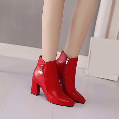 Fashion Womens Block Heel Pointed Toe Party Ankle Boots Zipper Date Bootie Shoes