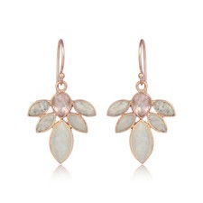 Moonstone Rose quartz Gemstone Rose Gold Plated 925 Silver Dangle Earrings