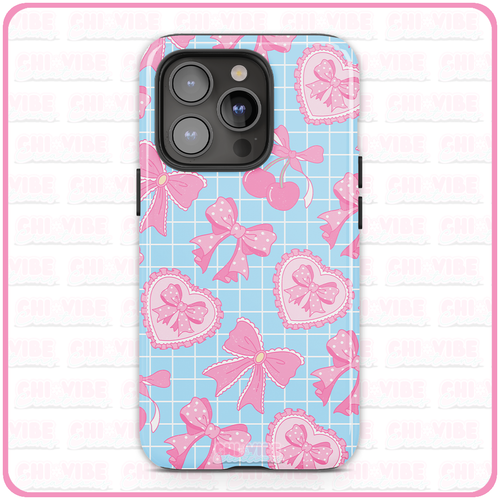 Coquette Cherries (Tiled Blue) iPhone Case Tough Pro 13 Max 16 15 14 MagSafe - 第 2/7 張圖片