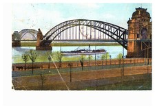 Düsseldorf Rhein Brücke Eisenbahn Schiff AK
