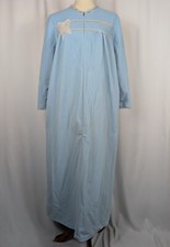 Vintage Vanity Fair Fleece Light Blue Partial Zip Lace Trim L/S Robe Women's L