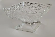 VINTAGE Clear Glass CANDY NUT DISH Pedestal Cut GLASS Angled Collectible Gift