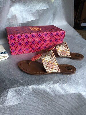 Tory Burch Patos Disk Sandals Neutral Woven Nappa Leather