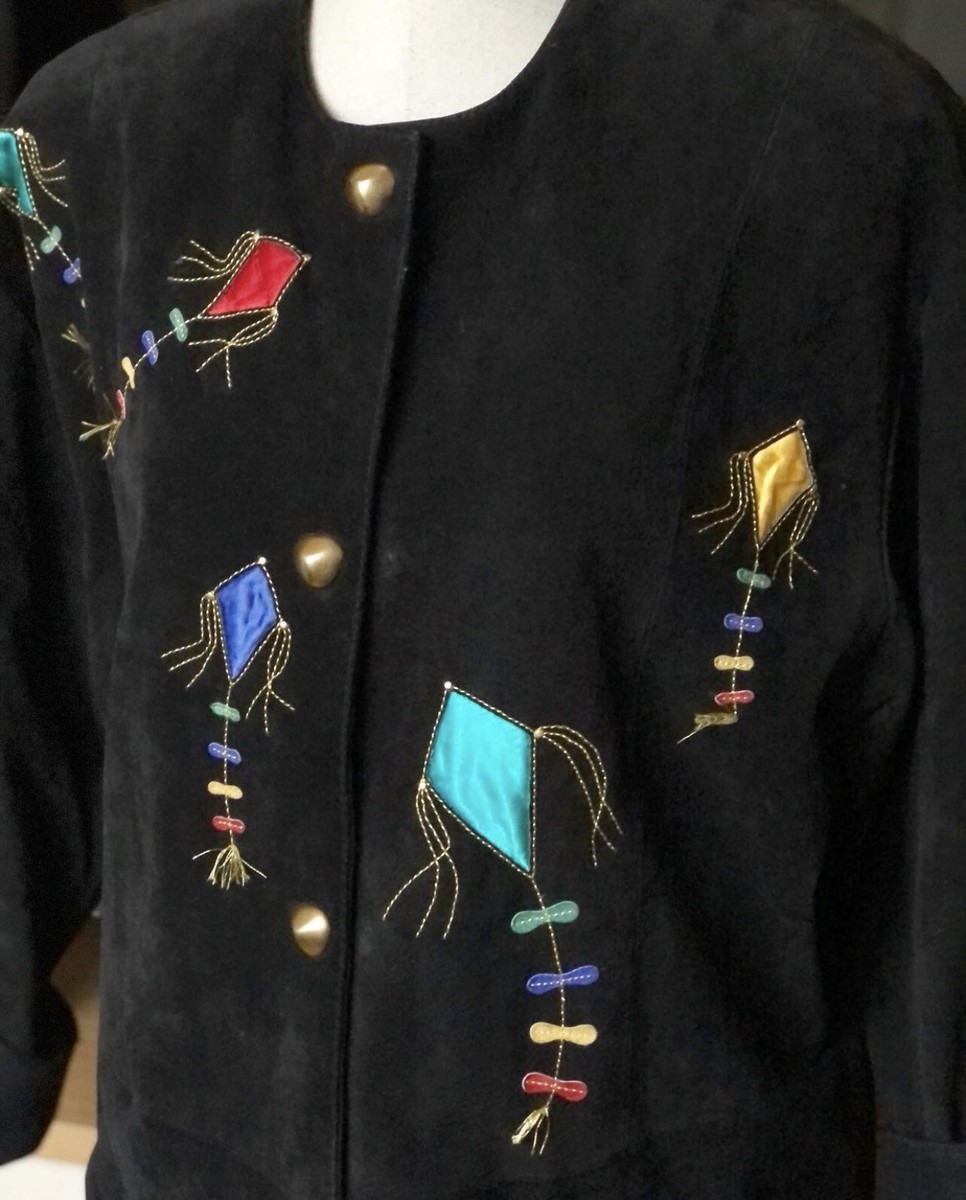 Dino’z 1988 Leather Suede Jacket Vintage VTG Exclusive Applique Kite