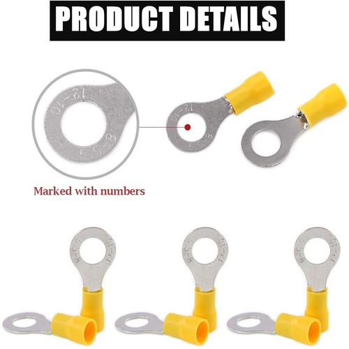 YELLOW Guage 12-10 Wire Ring Terminals Electrical Vinyl Connectors Assortment - Picture 2 of 17