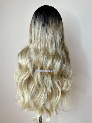 Honey Golden Blonde Wig Ombré Lace Front Middle Part Wavy  display picture 1