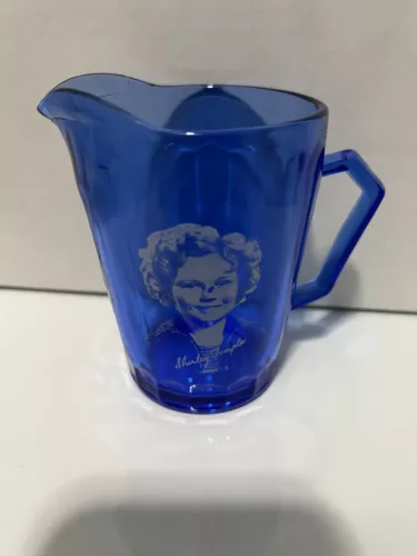 Vintage 1930s Hazel-Atlas Shirley Temple Cobalt Blue Glass Child's Cup / Mug