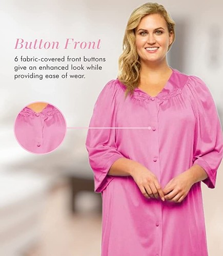 Exquisite Form 10107 Nylon 3/4 Sleeve Knee Length Button Nightgown S M L XL 2X - Bild 17 von 25