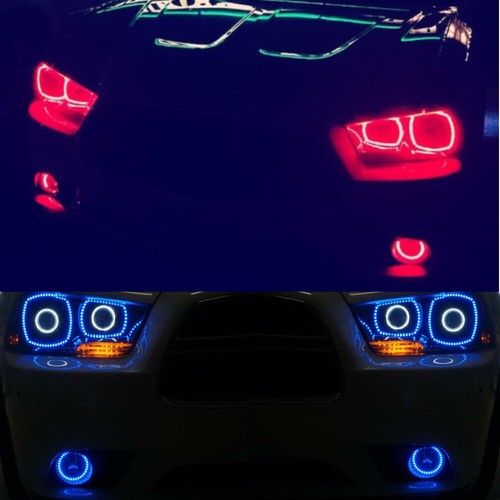 For 2005 - 2014 Dodge Charger Headlights Fog Light LED RGB Angel Eyes Halo Rings - Picture 24 of 25