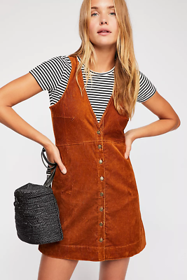 Free People Rolling Thunder Brown Corduroy Cinnamon Jumper Dress XS X Small  | eBay