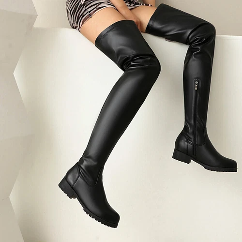 Women Heel Flat Side Zipper Thigh High Boots Casual Over The Knee Riding Boots - Picture 16 of 21