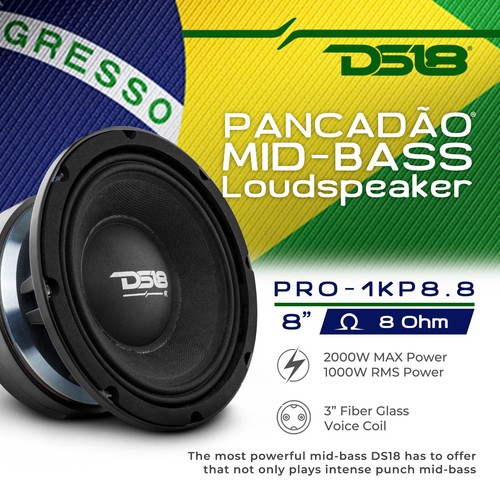 DS18 PRO-1KP8.8 8" Brazilian MID BASS Car Audio Loudspeaker, 2000 Watts - Picture 2 of 7