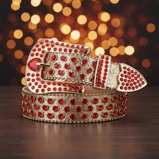 Gold Rhinestone Belt Red Heart on Buckle