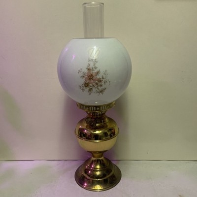 Messing Made in UK Öllampe Brenner & Glas runder weißer Schirm