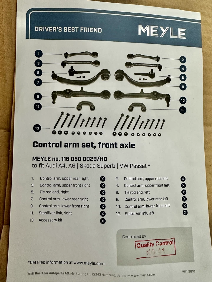 Audi A4 quattro 1996-2001 Front Control Arm set MEYLE HD for right and left - Image 2 of 4