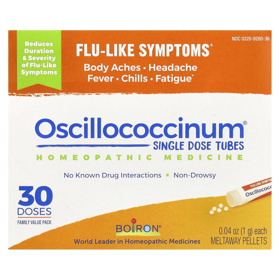 Oscillococcinum, Single Dose Tubes, Flu-Like Symptoms, Ages 2+, 30 Meltaway