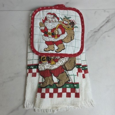 Vintage Holiday Decor Christmas Santa Kitchen Towel Set 
