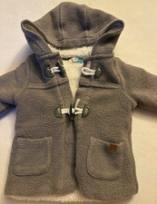 John Lewis Baby Hooded Lined Fleece Duffle Coat Toggle Closure Grey 0-3M