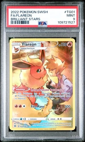 2022 Pokemon SWSH Full Art Flareon TG01/TG30 Brilliant Stars PSA 9 Mint