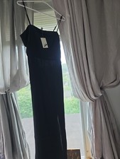 A New Day Black Long Spaghetti Strap Slip Dress Ruffle Bottom w Pockets Size M