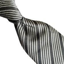 ROBERT TALBOTT BEST OF CLASS STRIPED BLACK AND GREY 100 SILK TIE MADE IN USA
