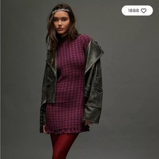 Free People Autumn Chill Plaid Mini Dress in Pomegranate Overdye
