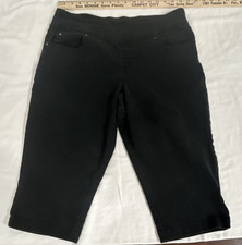 Time and Tru Mid Rise PullOn Capri Pants L/G 12-14 Black Denim Stretch 18"0214