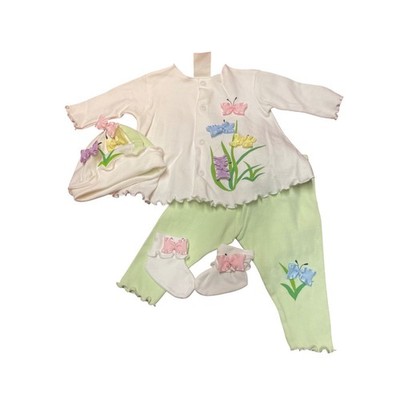 Mother-Maid  Girl 4Pc Set Butterfly Bows Cardigan Leggings Hat Socks 0-3M USA