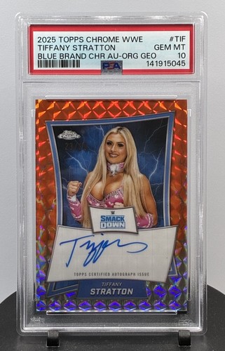2025 Topps Chrome WWE Tiffany Stratton Orange Geometric Auto #23/25 PSA 10