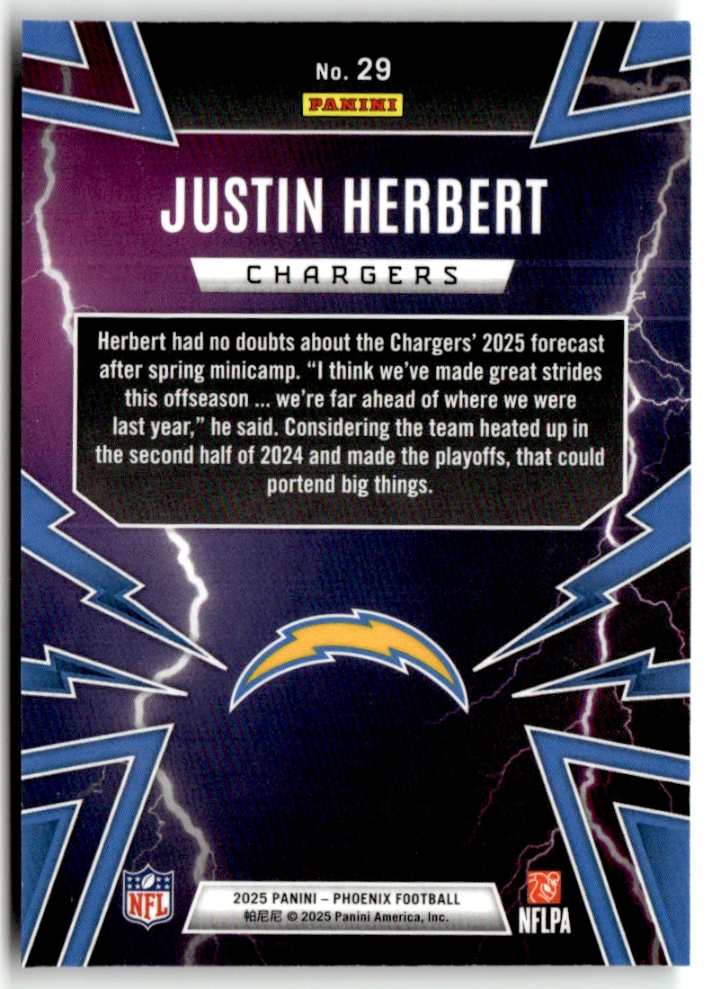 Panini NFL Phoenix 2025 Nº 29 Justin Herbert Thunderbirds Silver Prizm