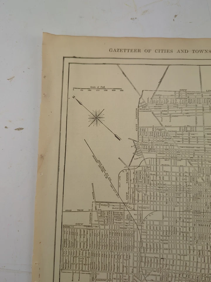 Auténtico mapa de la ciudad vintage 1917 DETROIT MICHIGAN MI 15"x10-3/4" Foto 2 de 2