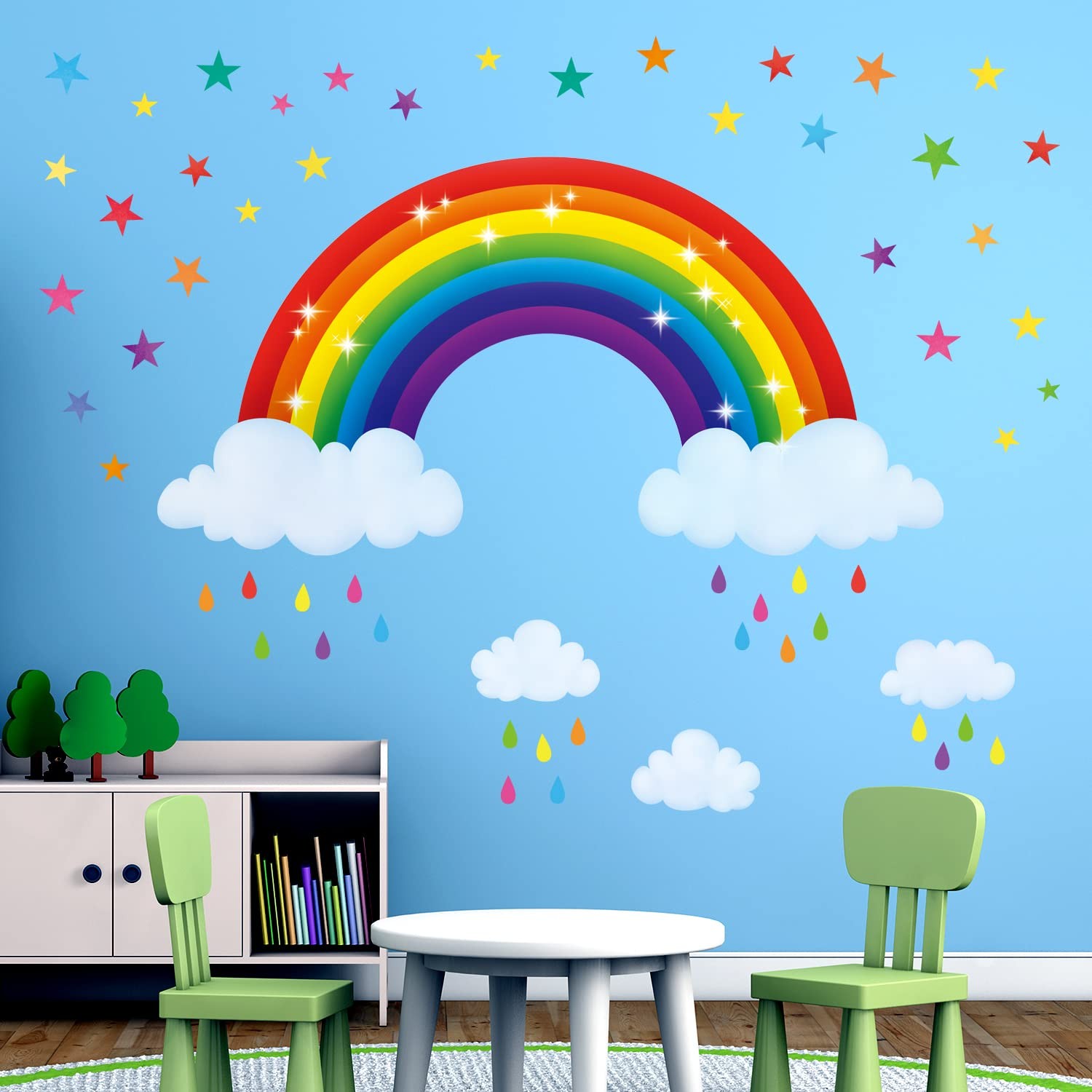 Stickers muraux arc-en-ciel stickers amovibles peler et coller pour coin lecture bébé