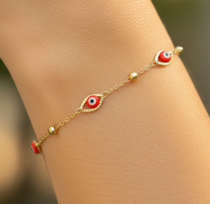 Authentic Gold Color Evil Eye Bracelet 18K Gold Plated Designer Bracelet Minimalist Jewel
