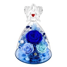 Gift for Mom Preserved Flowers In Glass Angel Figurine Led Blue Flower Decor