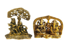 Radha Krishna & Lakshmi Ganesh Statue Set Golden Hindu Decor