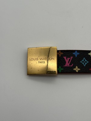 Louis Vuitton Multicolor Monogram Belt with Gold Buckle LOUIS VUITTON Monogram Belt in White Multicolor | Size 90/36  main image 4