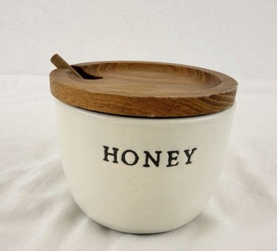 Honey Pot Jar Hearth & Hand Magnolia Farmhouse Stoneware w Wood Lid Dipper