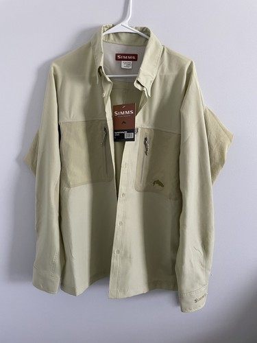 SIMMS Mens Shirt Size L Nylon Zip Solid Green Button Down Front Pockets Vent