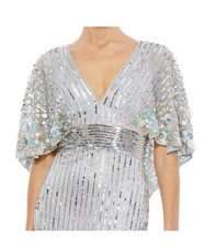 Mac Duggal Women's Sequined V-Neck Cape Sleeve Gown Dress Size 10 NWT Silver