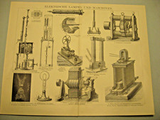 Maszyny elektryczne, urządzenia, instalacje i inne 7 x oryginalne litografie/obrazy z 1882 roku