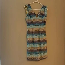 Tabitha Blue and Brown Patterned Knit Dress